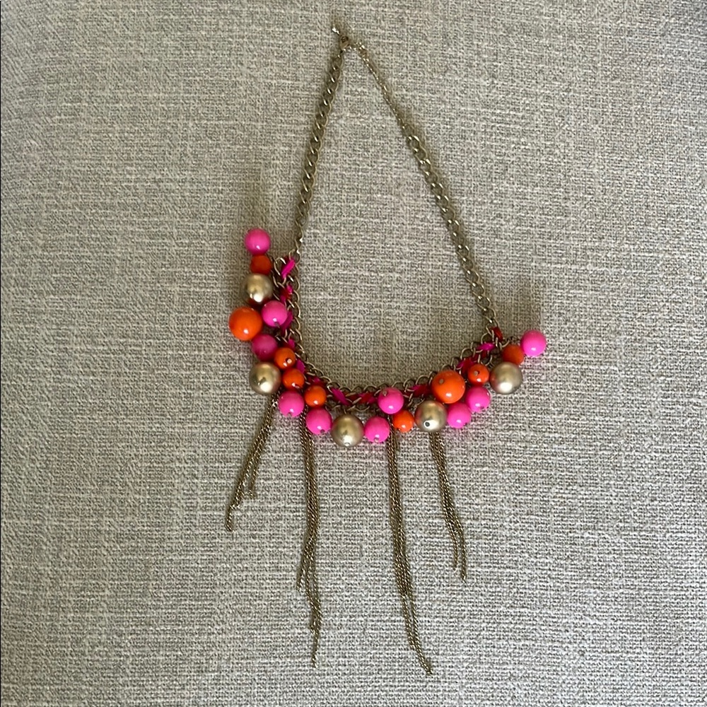 Vibrant Pink and Orange Beaded Necklace with Dynamic Design